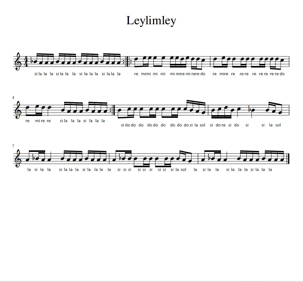 Leylim Ley Türkü Notaları (Melodika & Piyano)